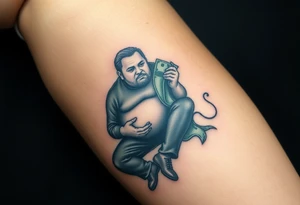 pathetic beta male with disgusting saggy body, fat rolls belly and limp dick on his knees offering money tattoo idea