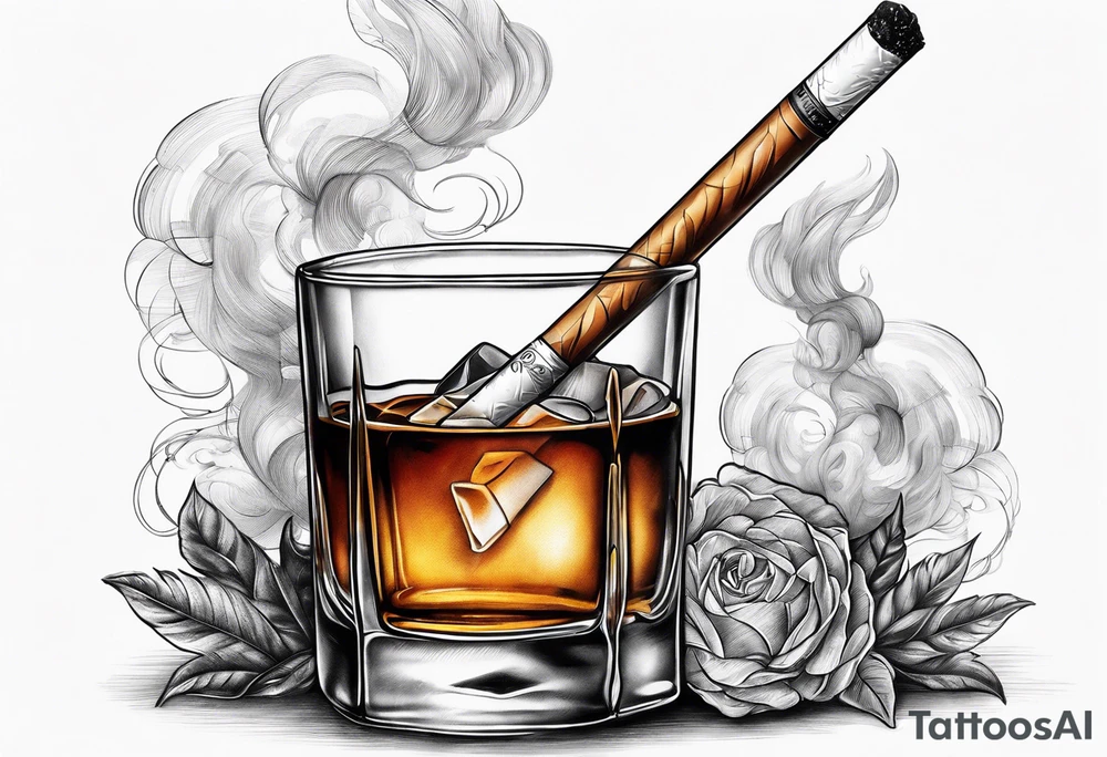 whiskey glass and a cigarette smoke tattoo idea