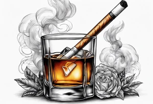 whiskey glass and a cigarette smoke tattoo idea