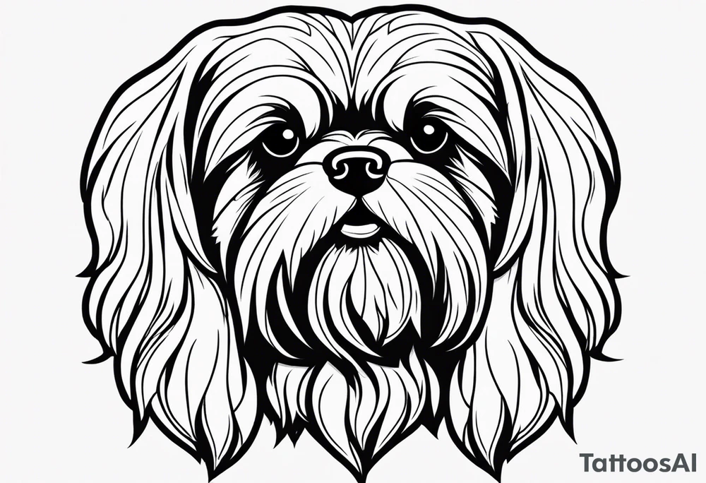 Design a small outline tattoo of a Shih Tzu with long hair flowing, capturing its adorable and regal presence. tattoo idea