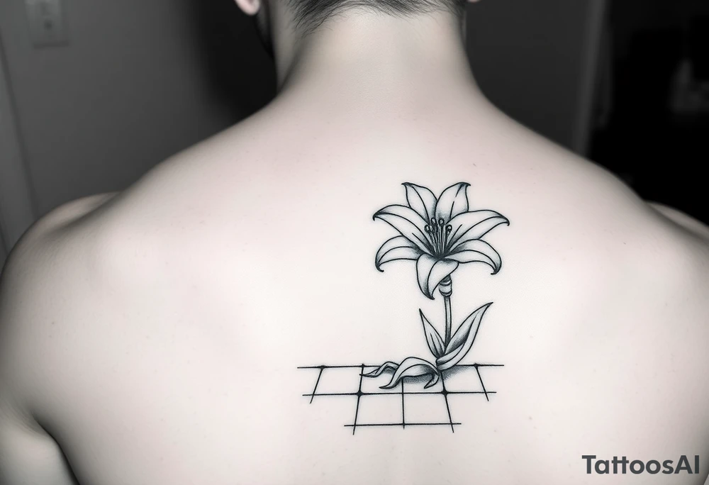 bathroom with lily coming up out of tile floor tattoo idea
