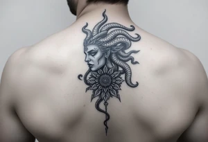 Side portrait of Medusa with mandala tattoo idea