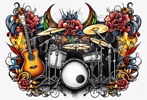 Just 4 fun band with guitar and drums tattoo idea