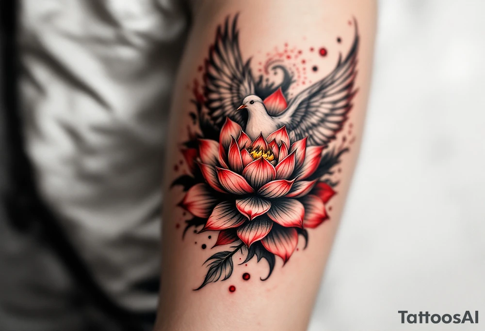a dove drinking from an egyptian lotus (red and black) tattoo idea