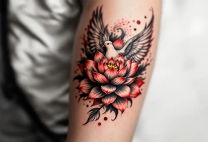 a dove drinking from an egyptian lotus (red and black) tattoo idea