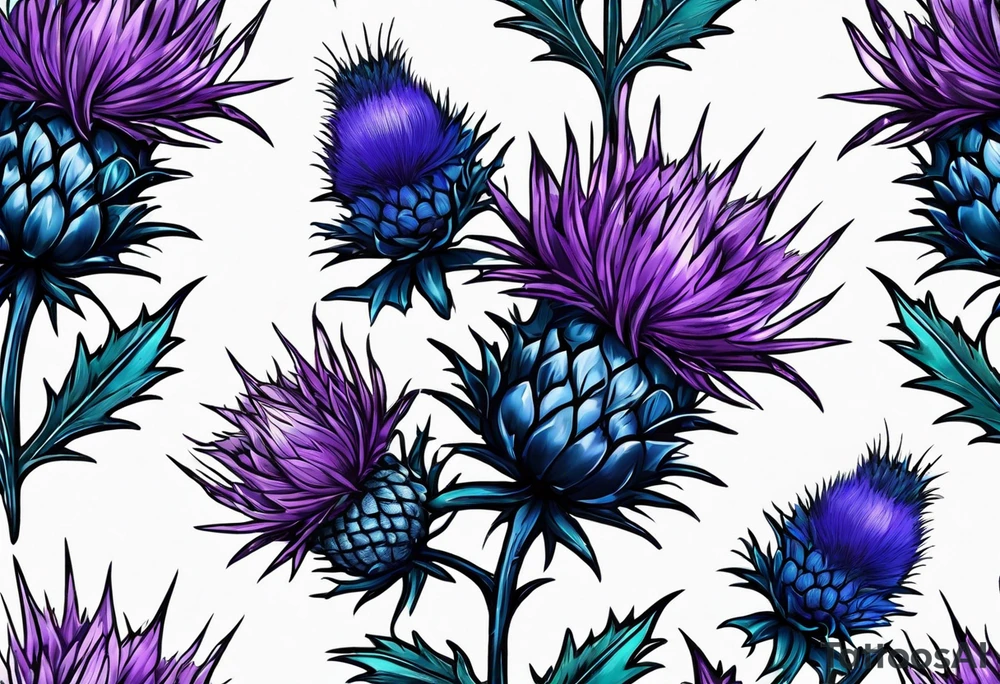 Purple thistle and blue thistle tattoo idea