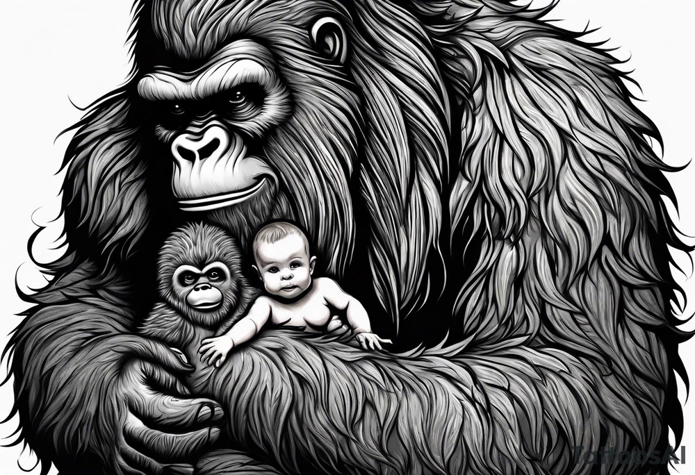 bigfoot holding a baby bigfoot tattoo idea