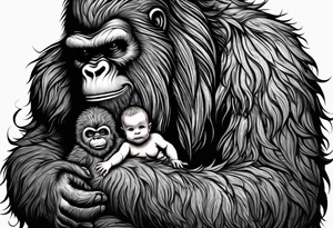 bigfoot holding a baby bigfoot tattoo idea