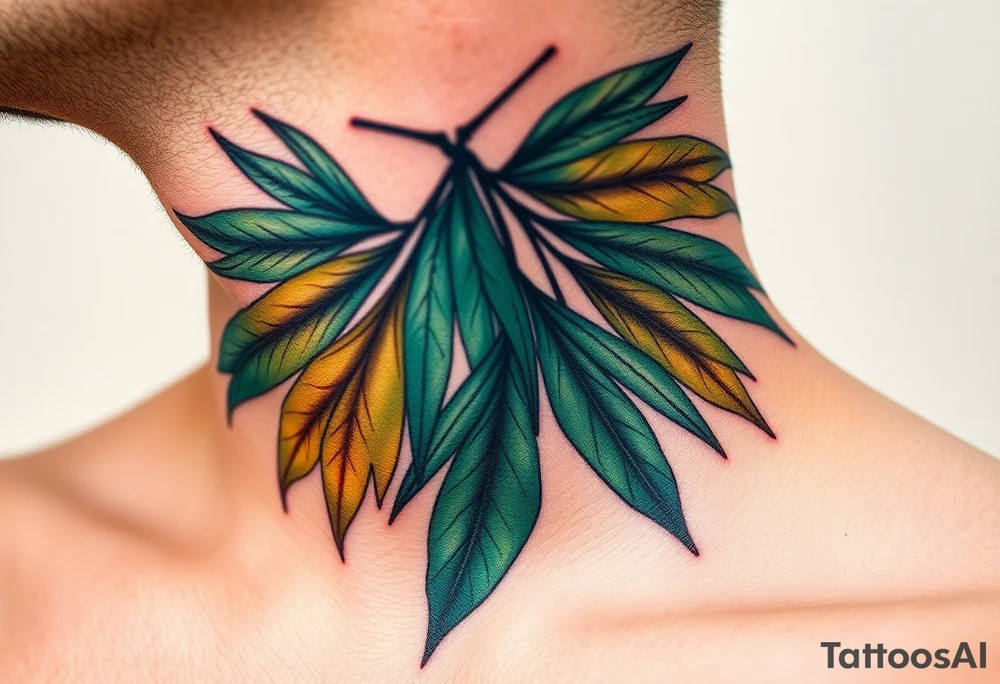 realistic large woven palm leaves tattoo idea