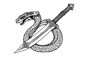 mystical snake coiled around an ancient dagger with jeweled hilt tattoo idea