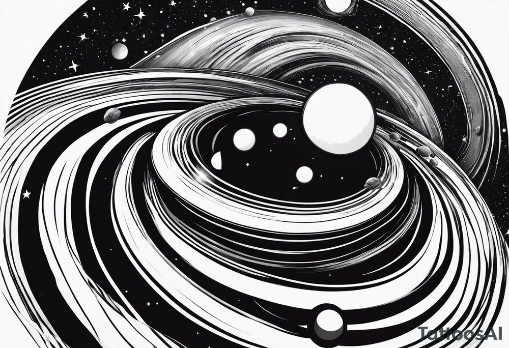 planets falling into a spiraling black hole tattoo idea