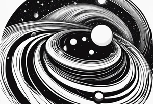 planets falling into a spiraling black hole tattoo idea