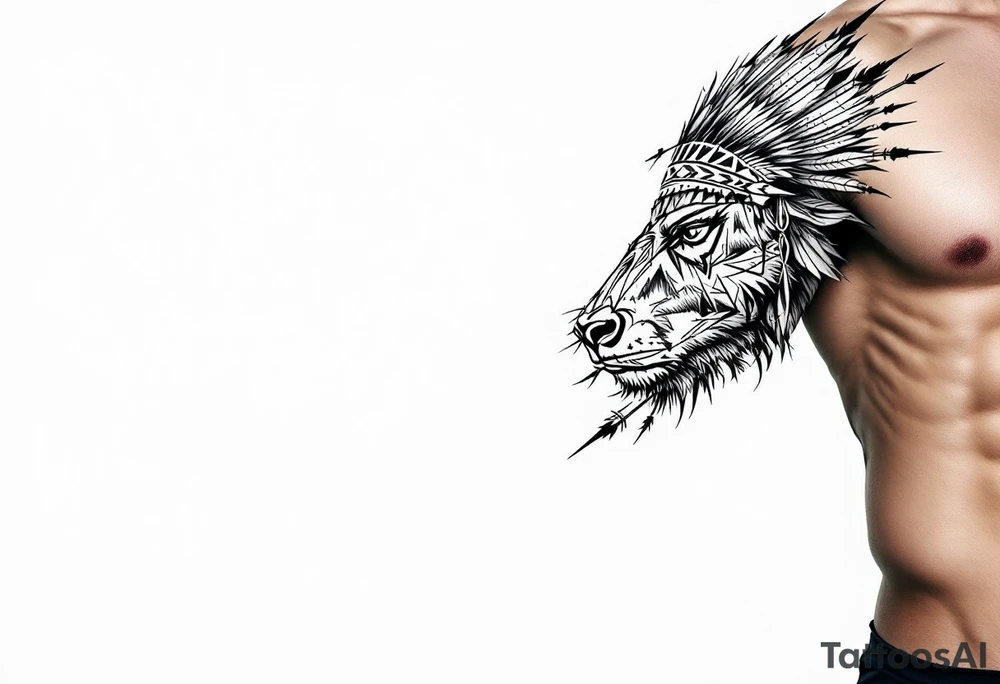 Realistic Native American themed sleeve with buffalo bows and Arrows teepees and war tattoo idea