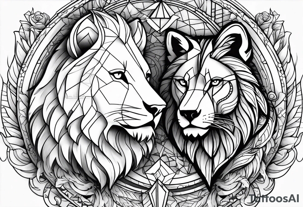 lion and wolf together tattoo idea