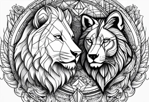 lion and wolf together tattoo idea