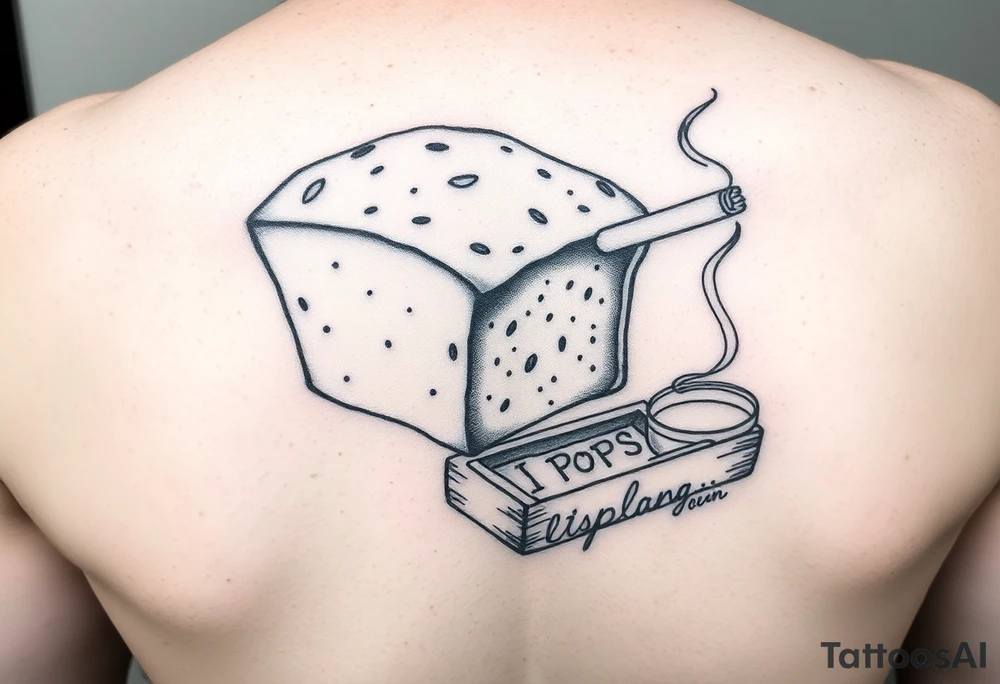 A loaf of bread smoking a cigarette with a ashtray  and pops written tattoo idea