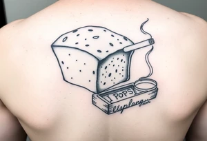 A loaf of bread smoking a cigarette with a ashtray  and pops written tattoo idea