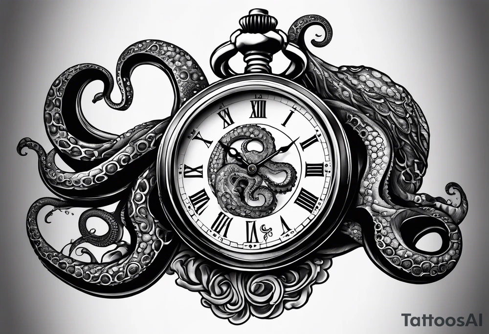 pocket watch wrapped under an aggressive octopus tattoo idea pocket watch wrapped under an aggressive octopus tattoo idea
