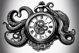 pocket watch wrapped under an aggressive octopus tattoo idea