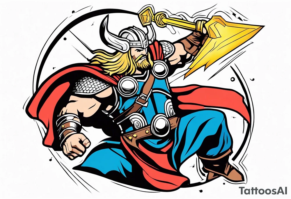 Lightning god thor fighting Jormangdr tattoo idea