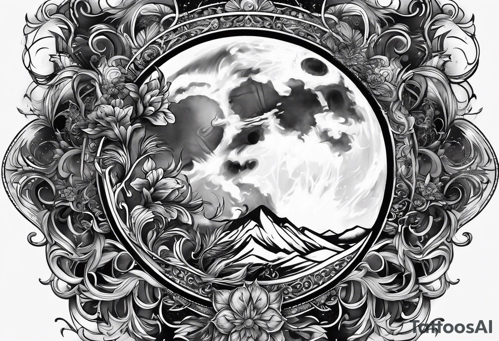 Moon wrapped in smoke tattoo idea
