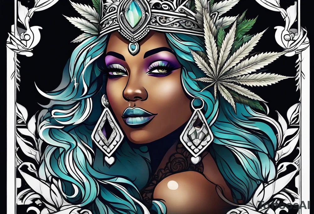 Black Goddess of marijuana tattoo idea
