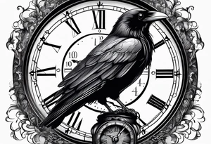 raven perched on clock tattoo idea