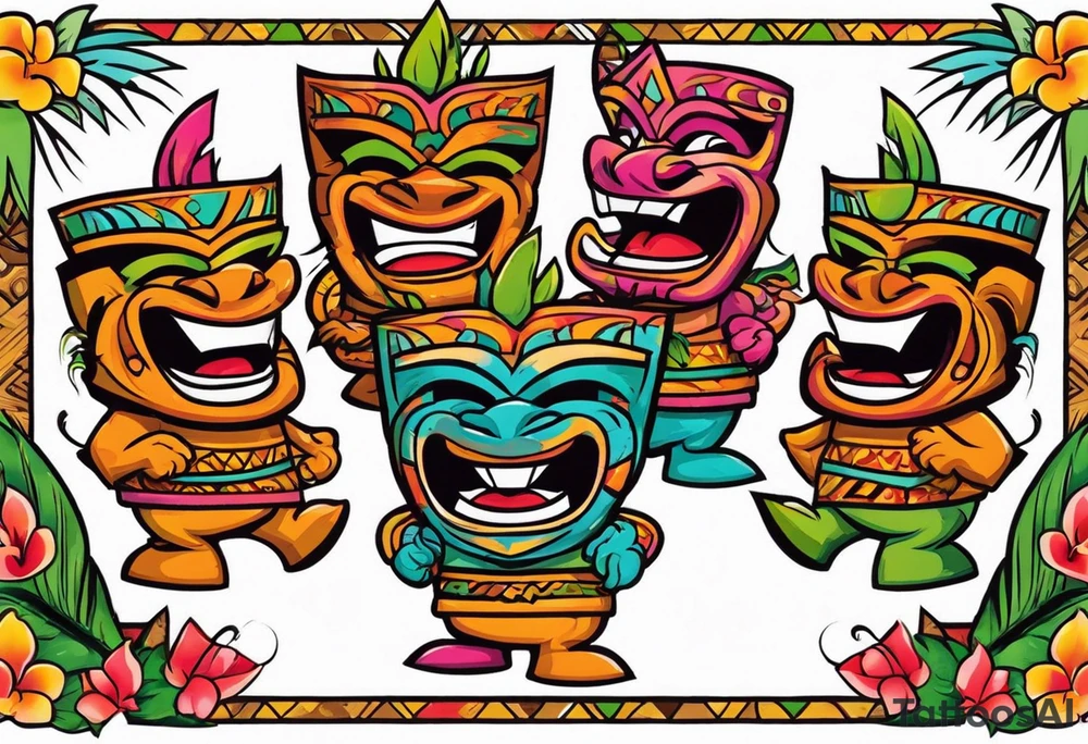 tiki party with dancing tiki guys tattoo idea