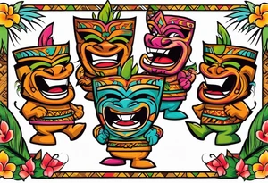 tiki party with dancing tiki guys tattoo idea