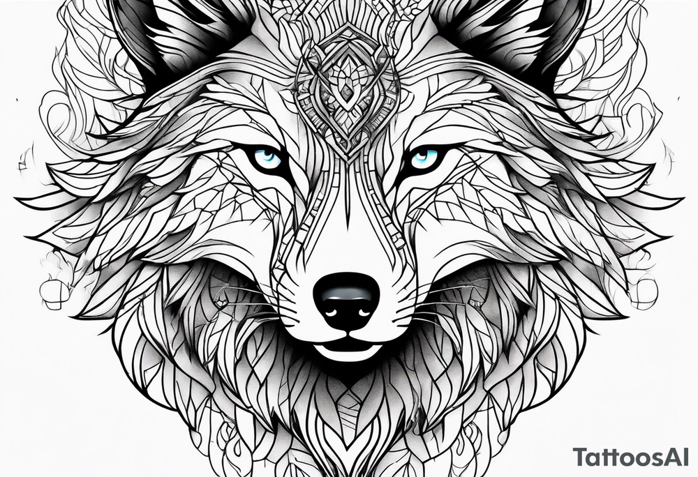 Abstract wolf face , tree of life tattoo idea