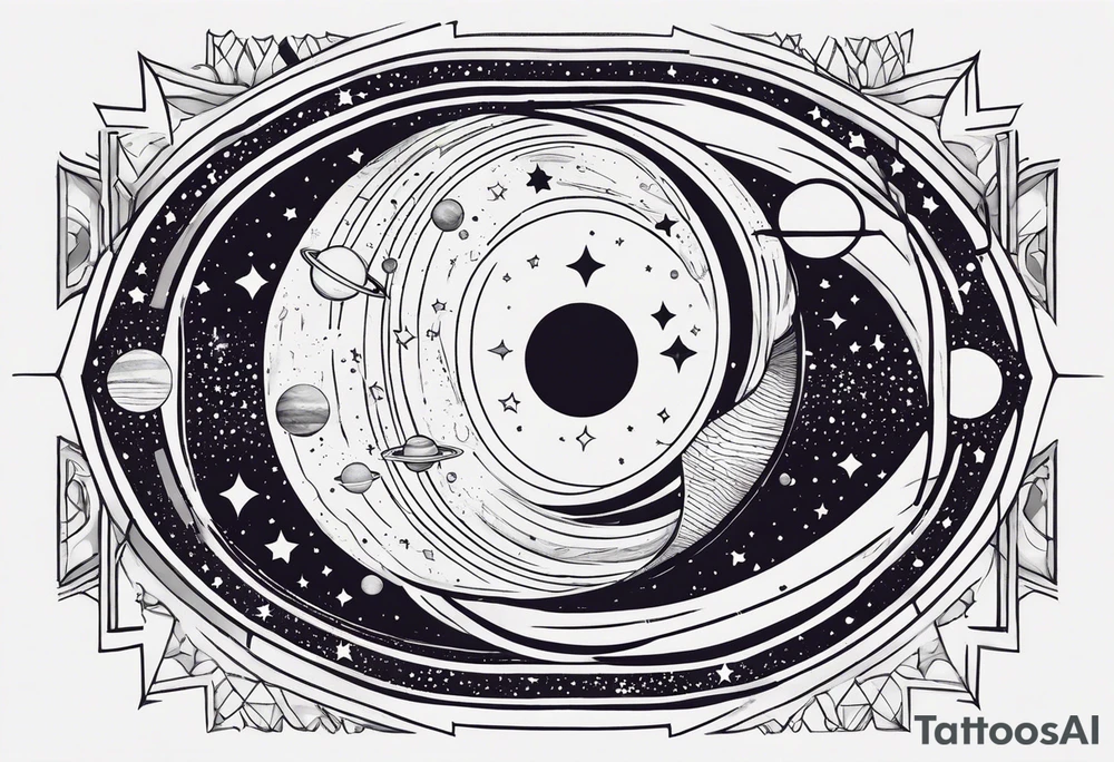 I wanna a tattoo in my wrist with a shape of rectangle wide as a bracelet with astronomy theme galaxy planets and stars like stripe tattoo idea