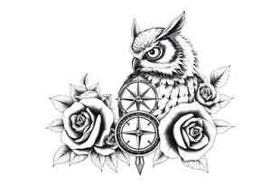 an owl,compass,roses, tattoo idea