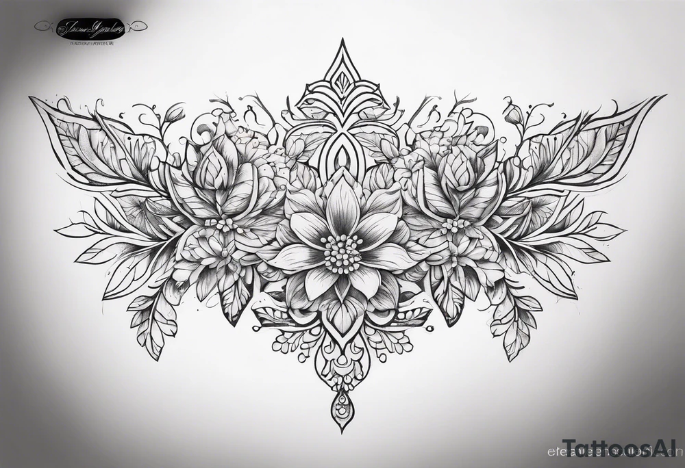 small long ornate floral sternum tattoo tattoo idea