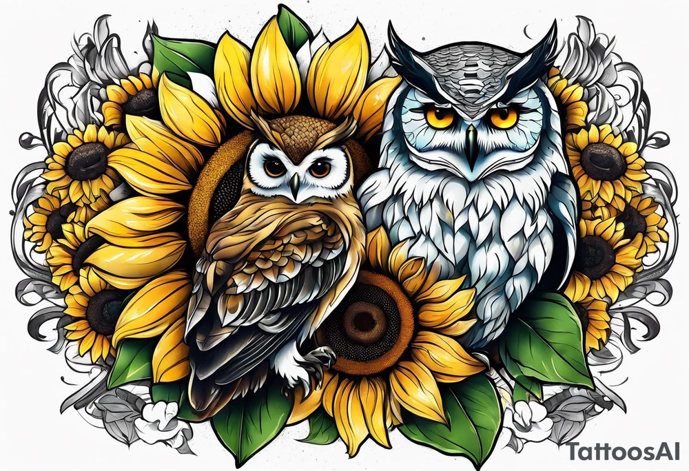 Sunflower and owl tattoo idea