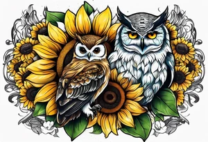 Sunflower and owl tattoo idea