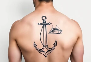 bold man with anchor and yacht
put on arm tattoo idea