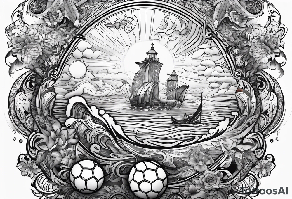 God with soccer and lighting with an ocean tattoo idea