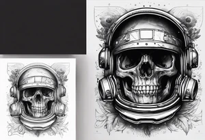 Skull under a split in half astronaut helmet tattoo idea