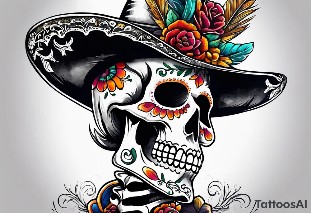 Mexico day of dead  man standing
 skeleton drink tattoo idea