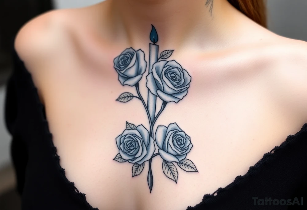 Blue, 2 roses, 2 candles tattoo idea