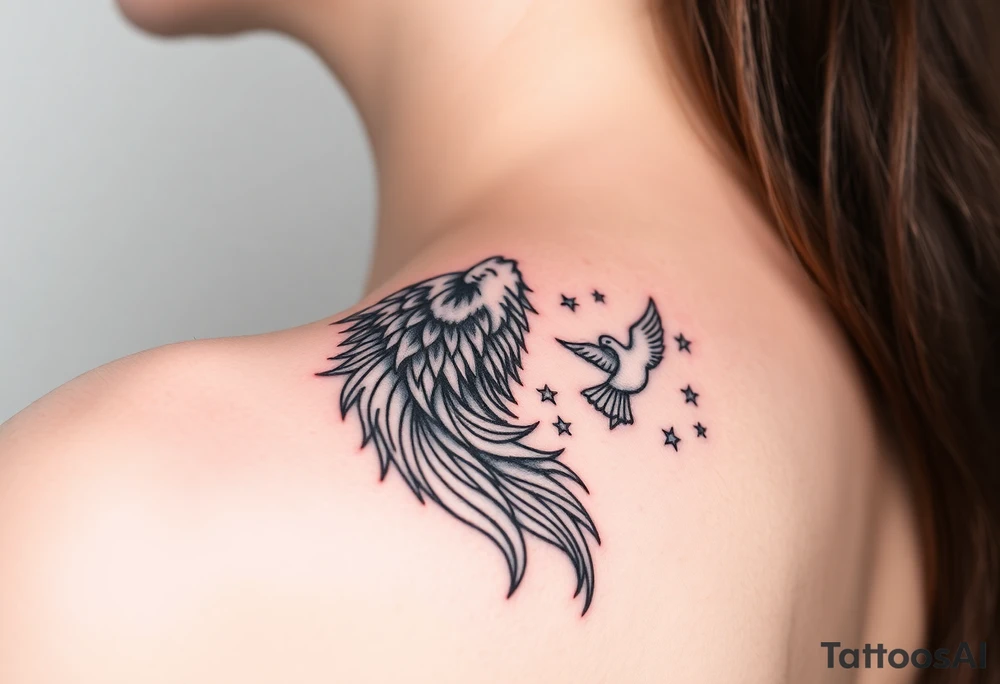Wolf howling moon stars dove tattoo idea