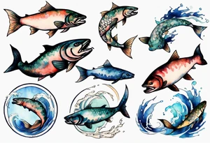 medieval salmon swimming tattoo idea