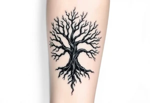 mystical tree of life with cosmic roots and celestial branches tattoo idea