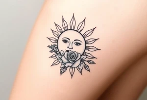 Sun with simple face, rose, and crab traditional old school tattoo idea