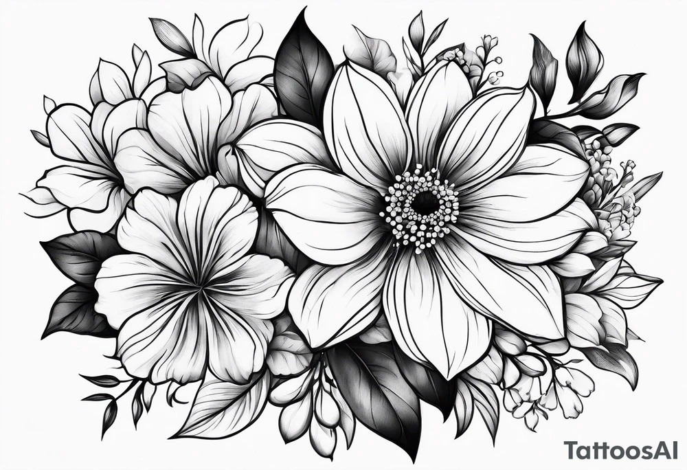 fine line flower bouquet tattoo tattoo idea
