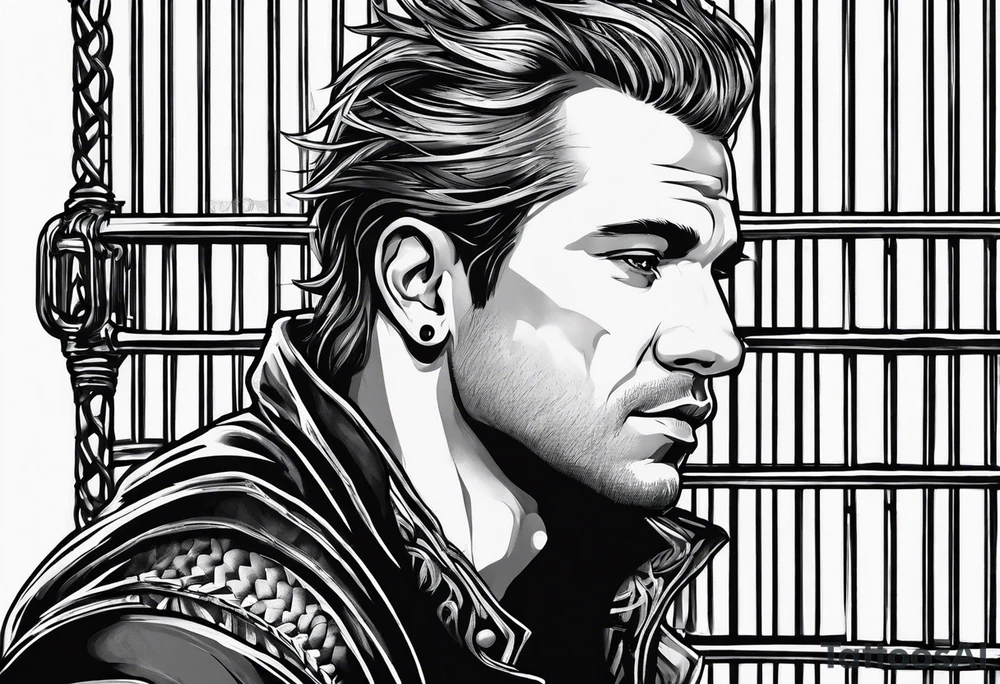 man in cage thinking tattoo idea