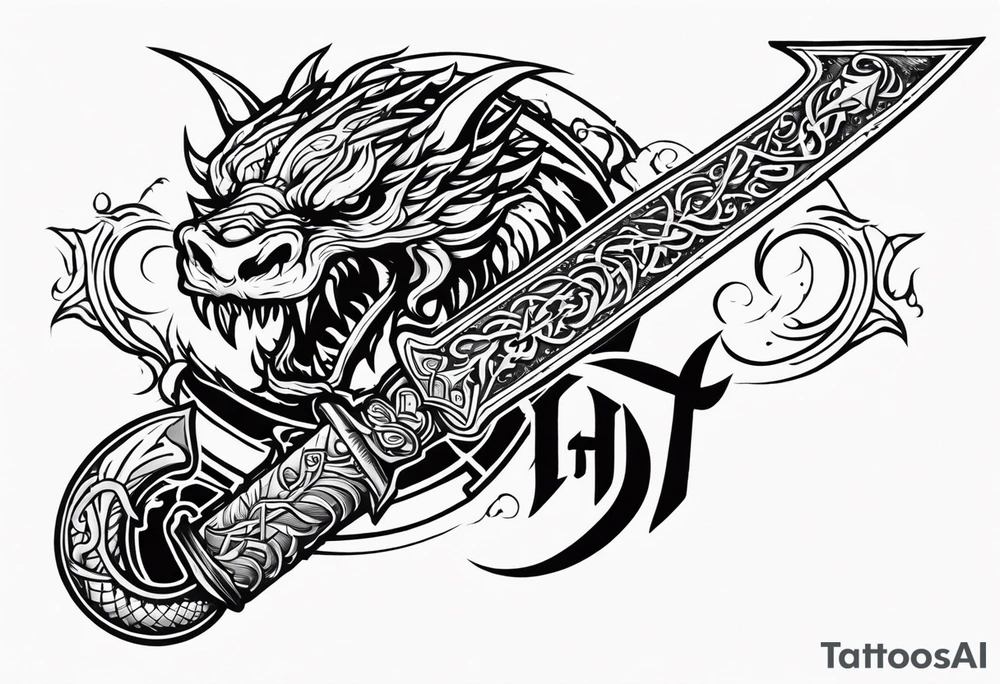 Valhalla death 
prayer sword dragon head axe tattoo idea