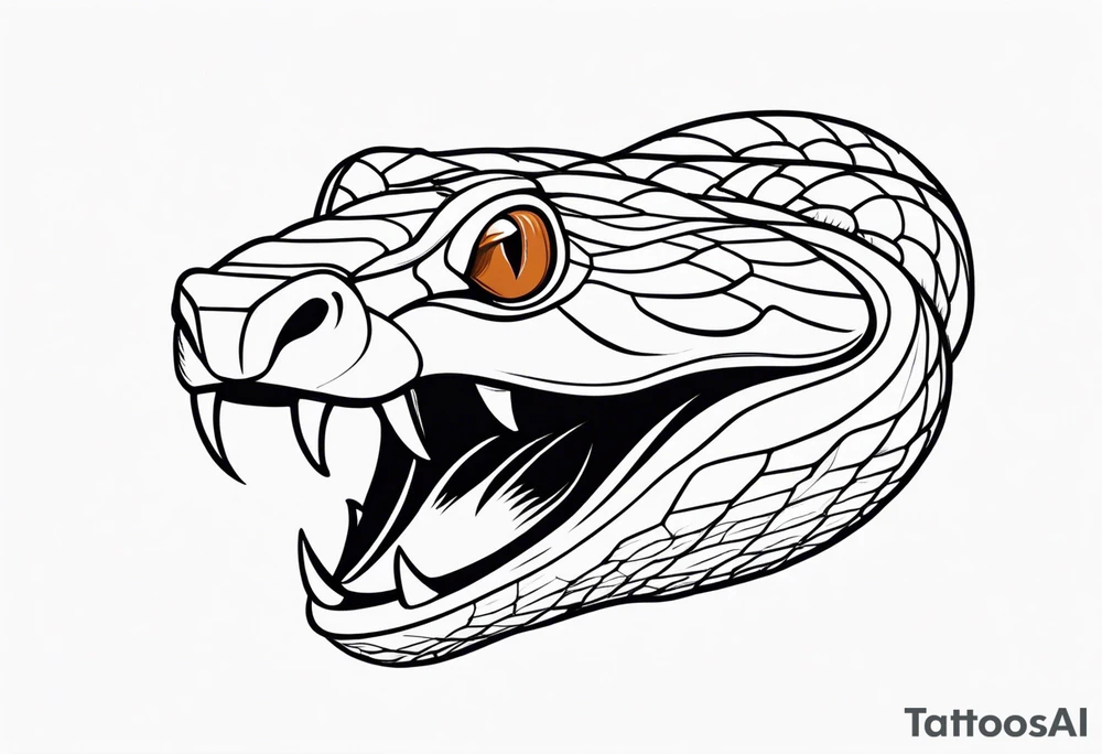 Copperhead with just the head turned up and mouth open and copper colored eyes tattoo idea