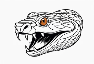 Copperhead with just the head turned up and mouth open and copper colored eyes tattoo idea