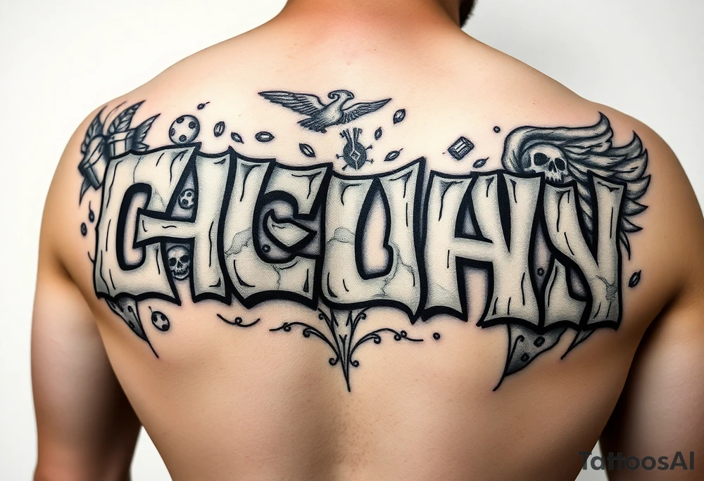 graffiti 3d stone effect make the letters look carved in stone flame and smoke effect add dice, money, cards, skulls, or angel wings arm piece tattoo idea